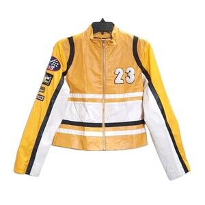 VTG Wilsons Leather Maxima Yellow 23 Moto Cafe Racing Jacket Womens Sz S Cropped